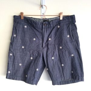 J. CREW Chambray Embroidered 9” Shorts Blue Waist 34